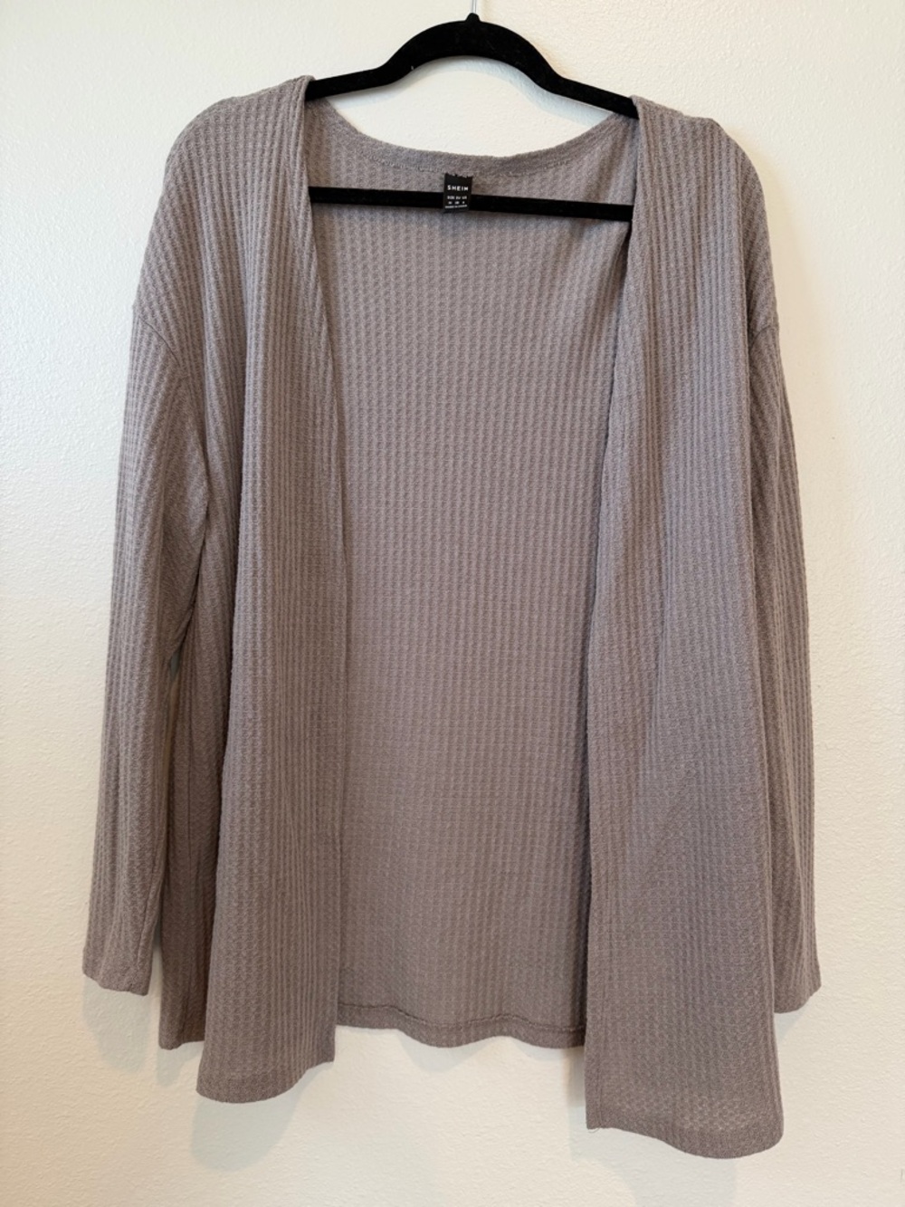 SHEIN Taupe Open-Front Waffle Knit Cardigan